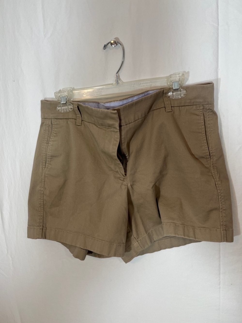 Women’s J Crew size 12 Khaki Cotton Stretch Shorts with four pockets and zip